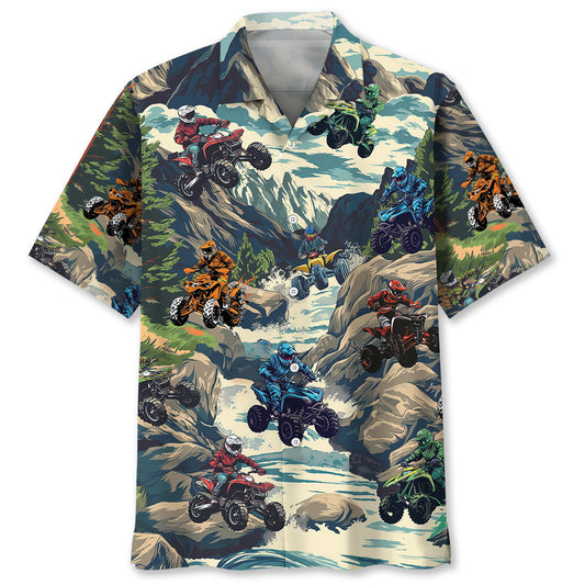 ATV Motocross Rocky Mountain Adventure Hawaiian Shirt Artwork Detail For Resort Trips And Outdoor Activities