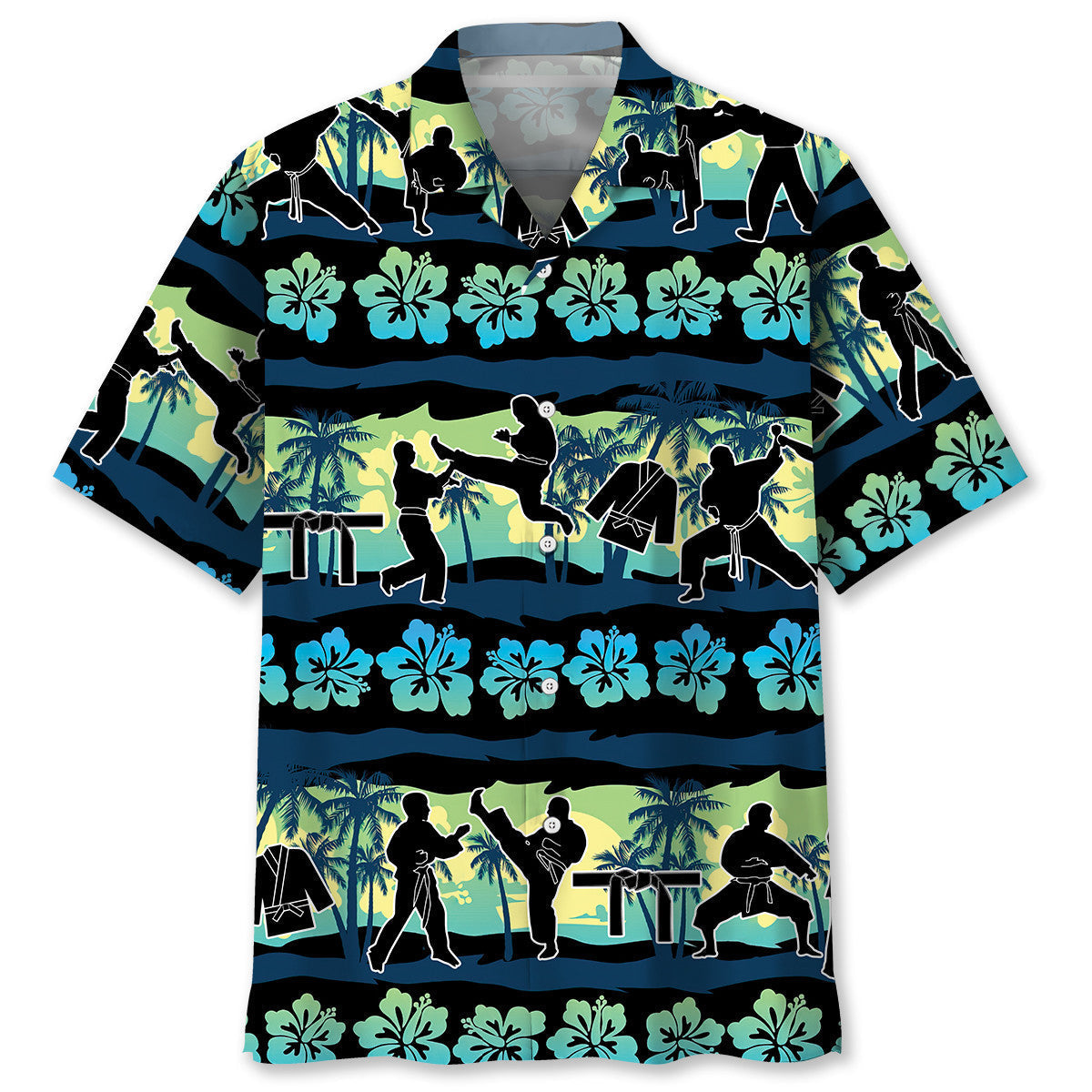Tropical Floral Karate Beach Hawaiian Shirt For Vacation Days And Relaxed Coastal Outings