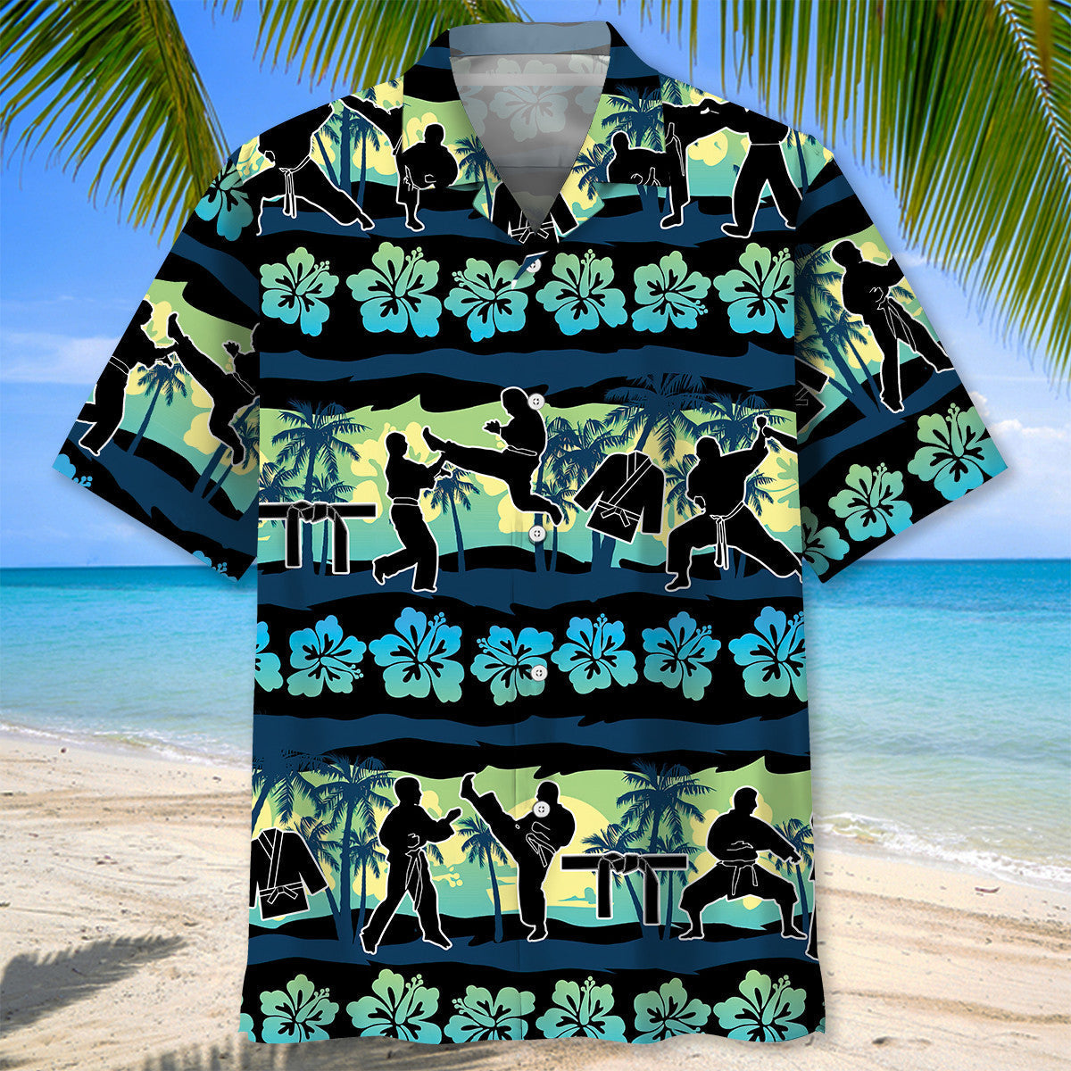 Tropical Floral Karate Beach Hawaiian Shirt Artwork View For Weekend Travel And Beach Style