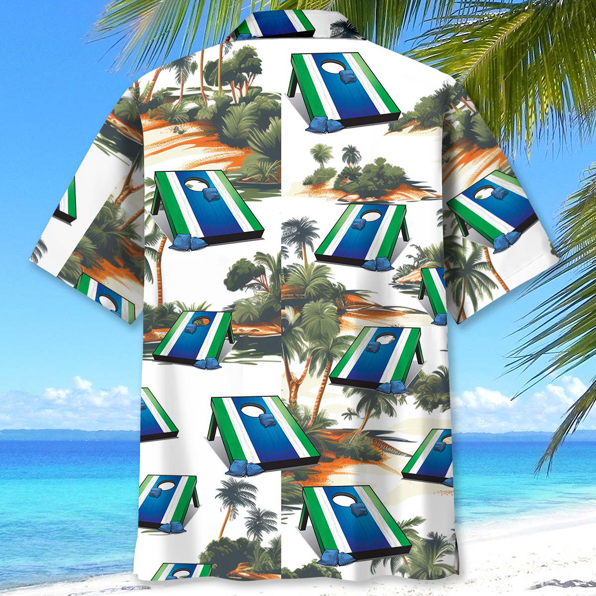 Tropical Game Cornhole Fun Hawaiian Shirt Pattern View For Relaxed Warm Weather Outfits