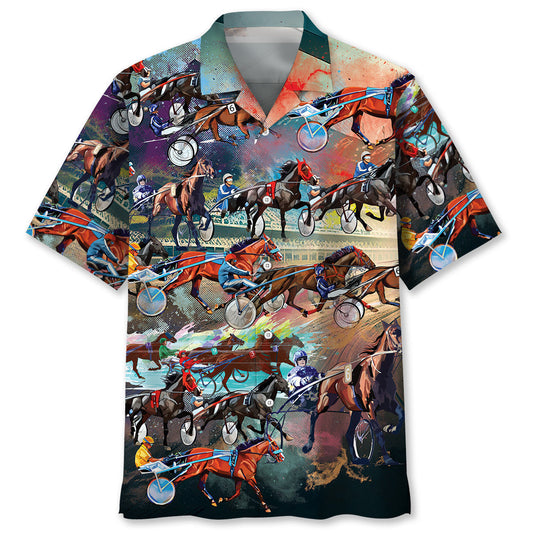 Classic Harness Racing Racecourse Hawaiian Shirt For Summer Events And Casual Outdoor Wear