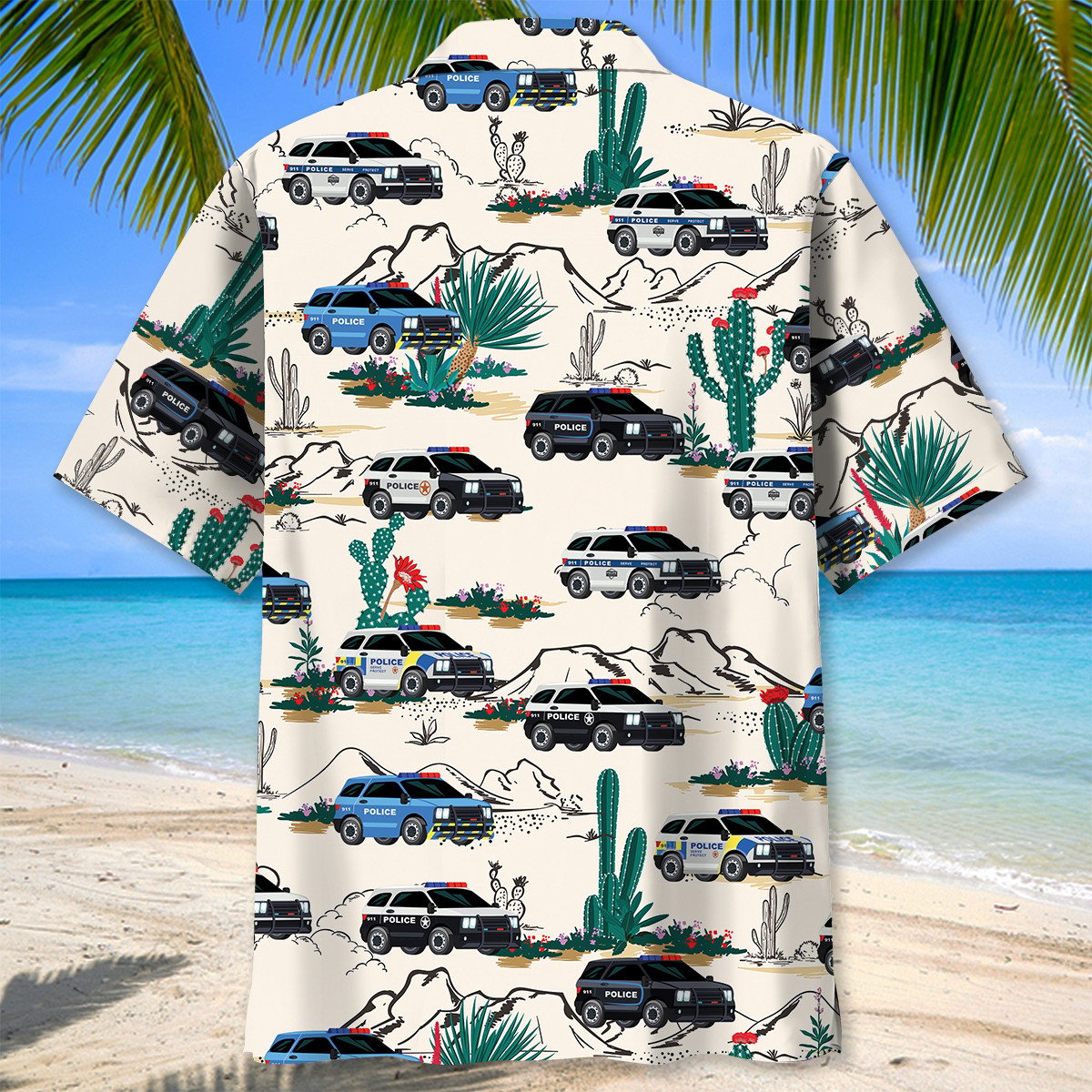 Patriotic Police Car Law Enforcement Hawaiian Shirt For Summer Vacation And Beach Travel