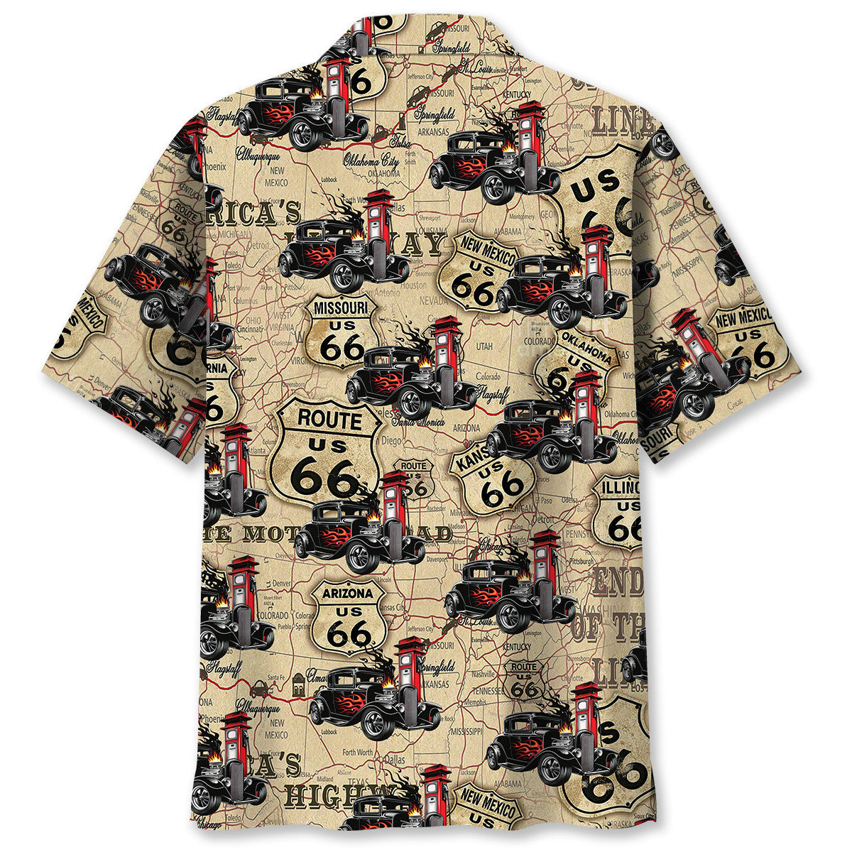 Historic Retro Hot Rod Racing Highway Travel Hawaiian Shirt Design Detail For Sunny Adventures And Casual Wear