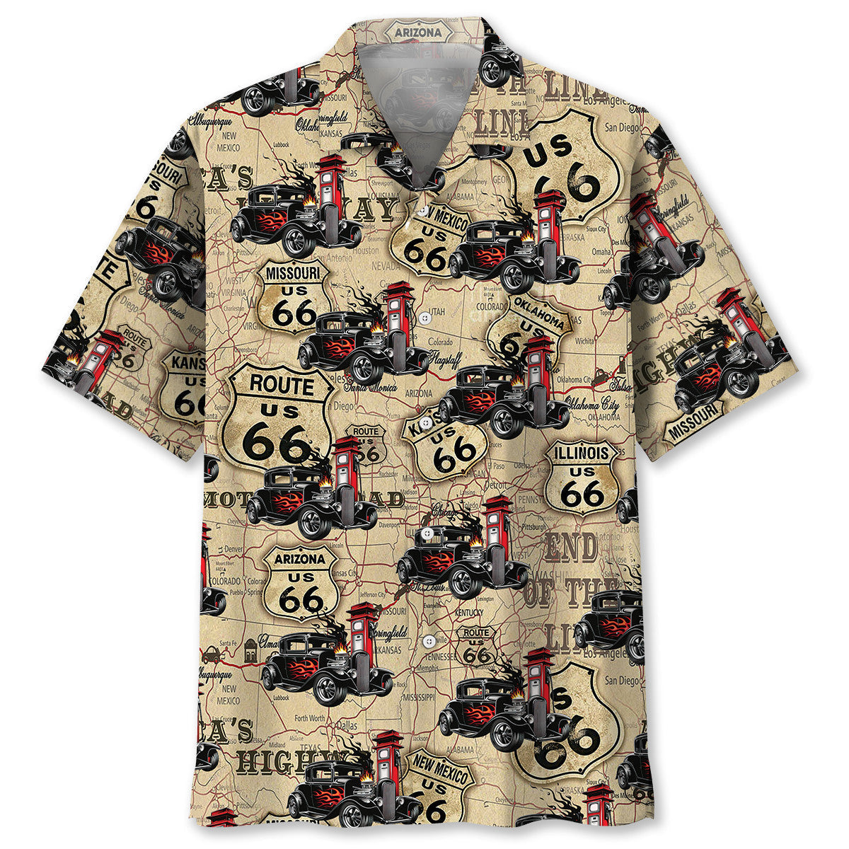 Historic Retro Hot Rod Racing Highway Travel Hawaiian Shirt For Vacation Days And Relaxed Coastal Outings
