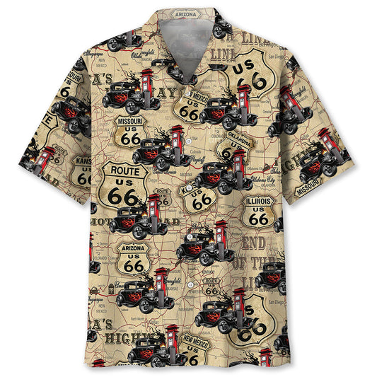 Historic Retro Hot Rod Racing Highway Travel Hawaiian Shirt For Vacation Days And Relaxed Coastal Outings