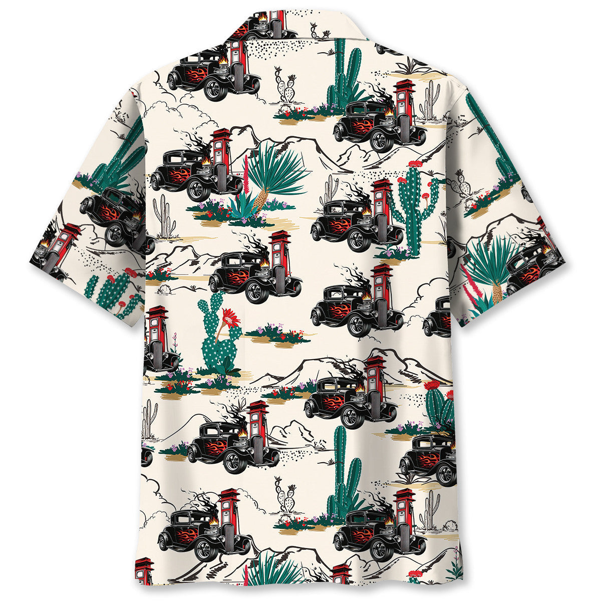 Historic Retro Desert Hot Rod Racing Highway Hawaiian Shirt Pattern View For Lightweight Everyday Style