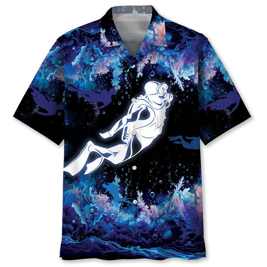 Deep Ocean Diving Underwater Adventure Hawaiian Shirt Artwork Detail For Tropical Trips And Casual Outings