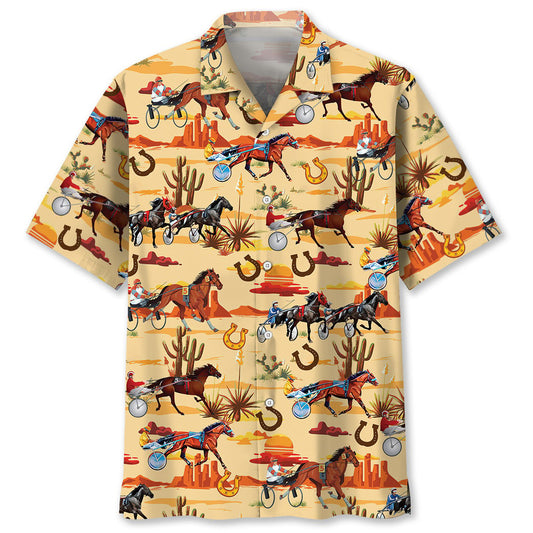 Orange Horse Desert Harness Racing Hawaiian Shirt Design Detail For Sunny Adventures And Casual Wear