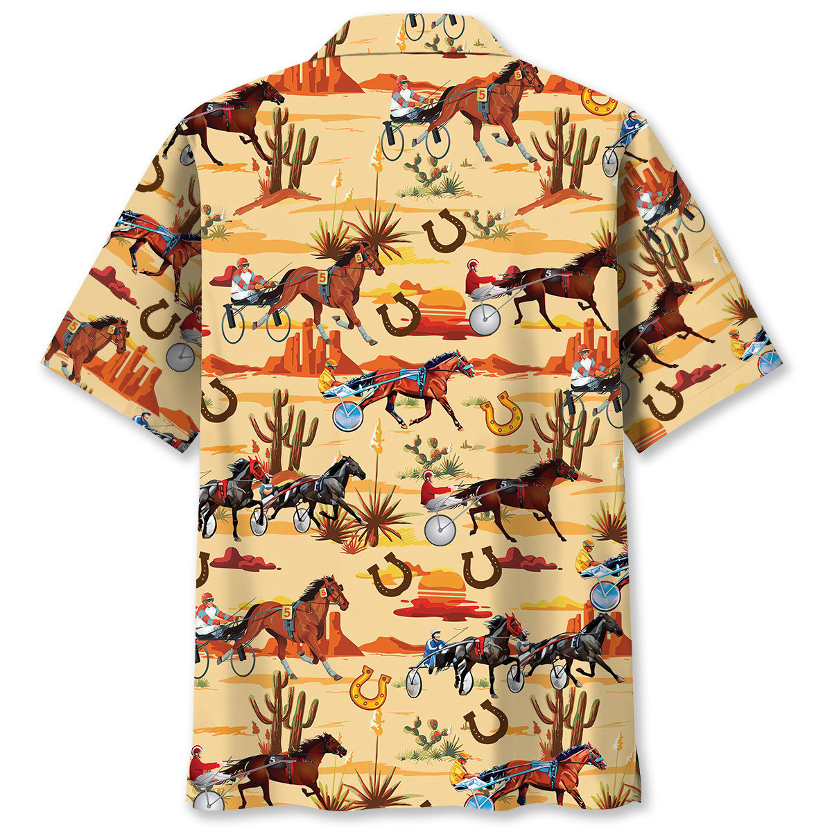 Orange Horse Desert Harness Racing Hawaiian Shirt For Summer Vacation And Beach Travel