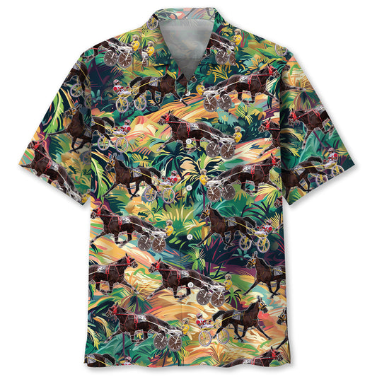 Tropical Horse Road Harness Racing Hawaiian Shirt For Warm Weather Adventures And Everyday Comfort