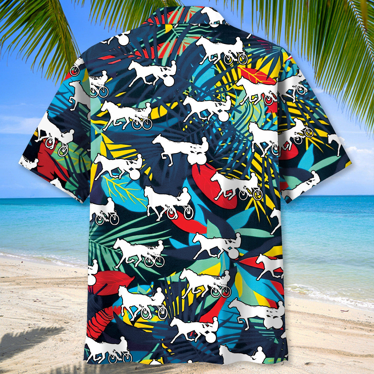 Tropical Horse Harness Racing Hawaiian Shirt Pattern Detail For Vacation Travel And Daily Wear