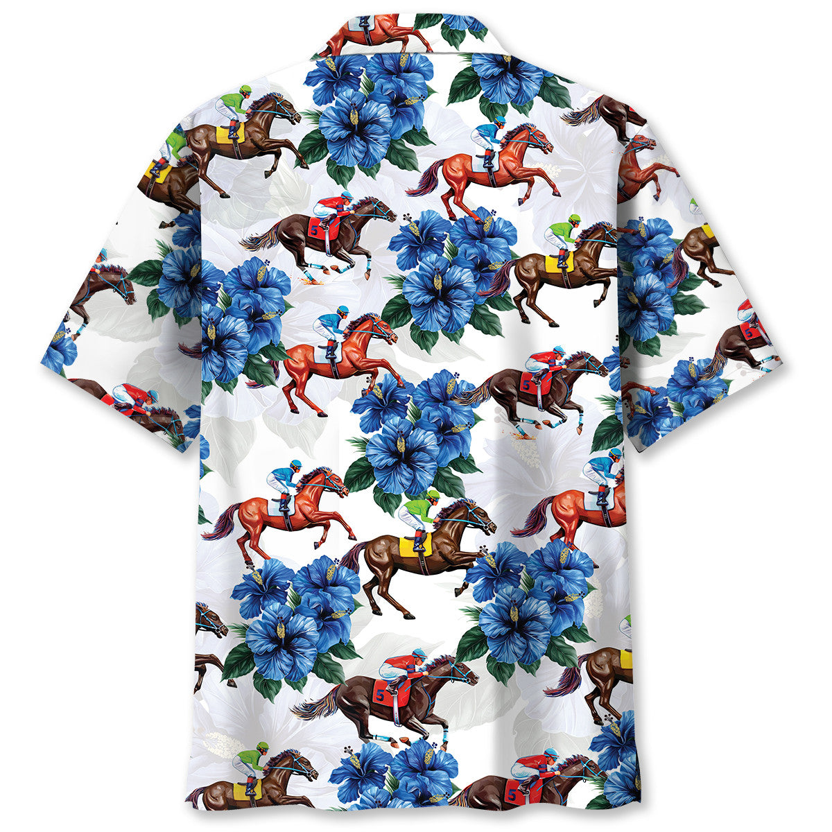 Blue Classic Horse Racing Hawaiian Shirt Artwork View For Weekend Travel And Beach Style