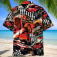 Retro Red Drag Racing Hawaiian Shirt Artwork Detail For Resort Trips And Outdoor Activities
