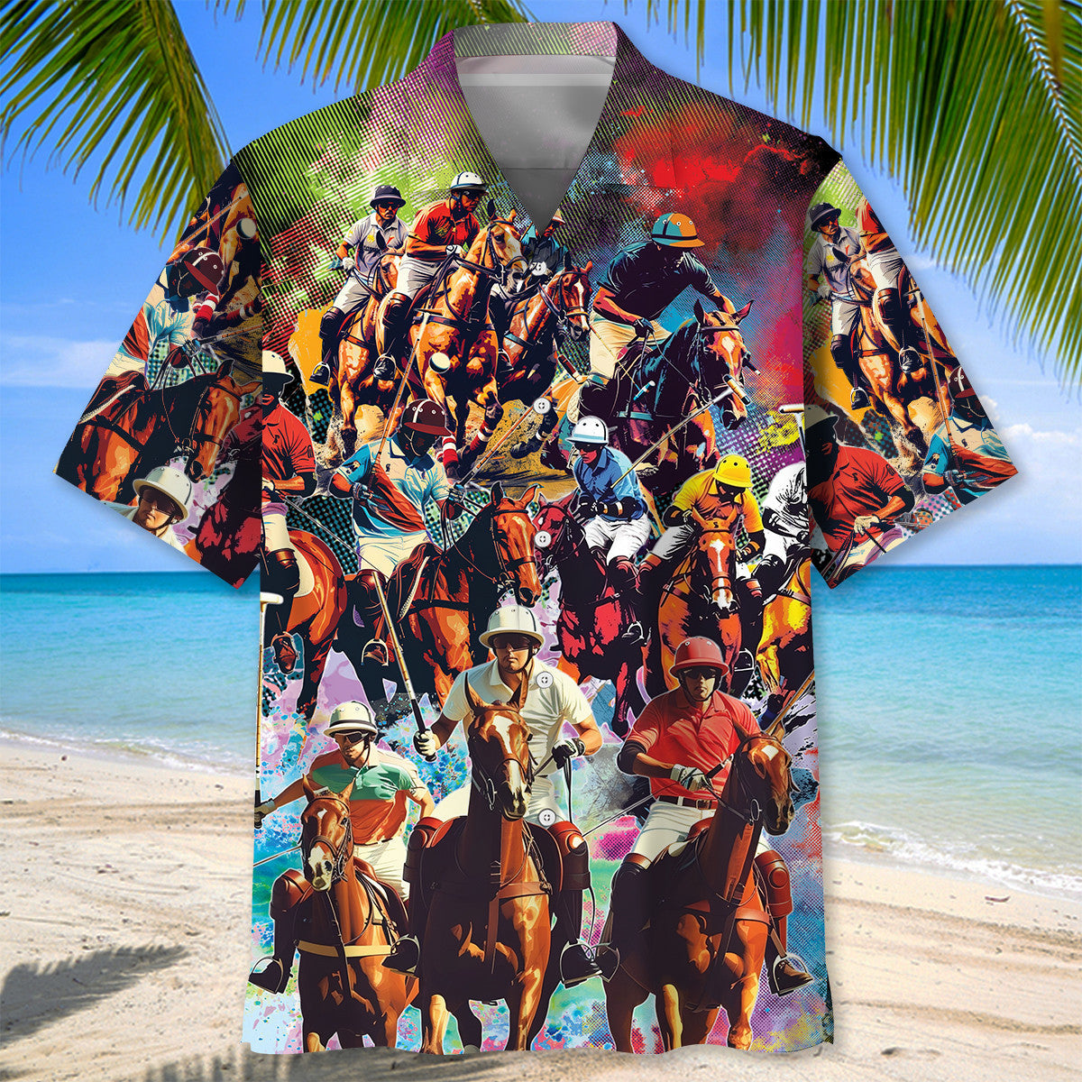 Classic Horse Polo Sport Hawaiian Shirt Artwork Detail For Resort Trips And Outdoor Activities