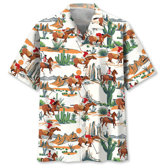 Classic Horse Desert Polo Sport Hawaiian Shirt Pattern View For Lightweight Everyday Style
