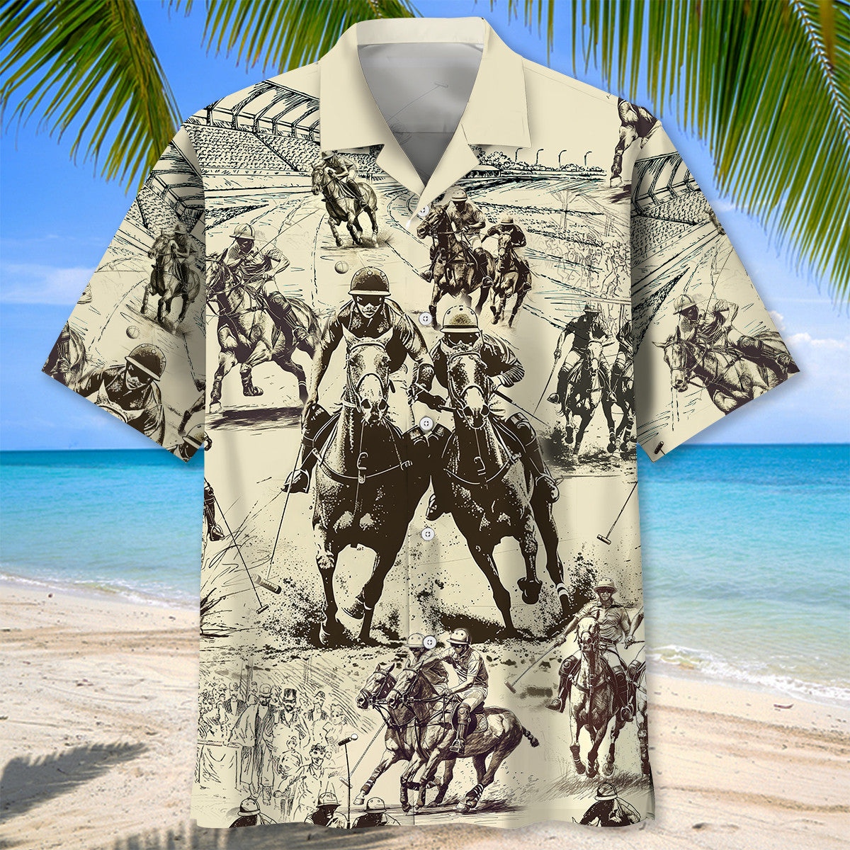 Vintage Classic Horse Polo Sport Hawaiian Shirt Artwork View For Coastal Escapes And Resort Style