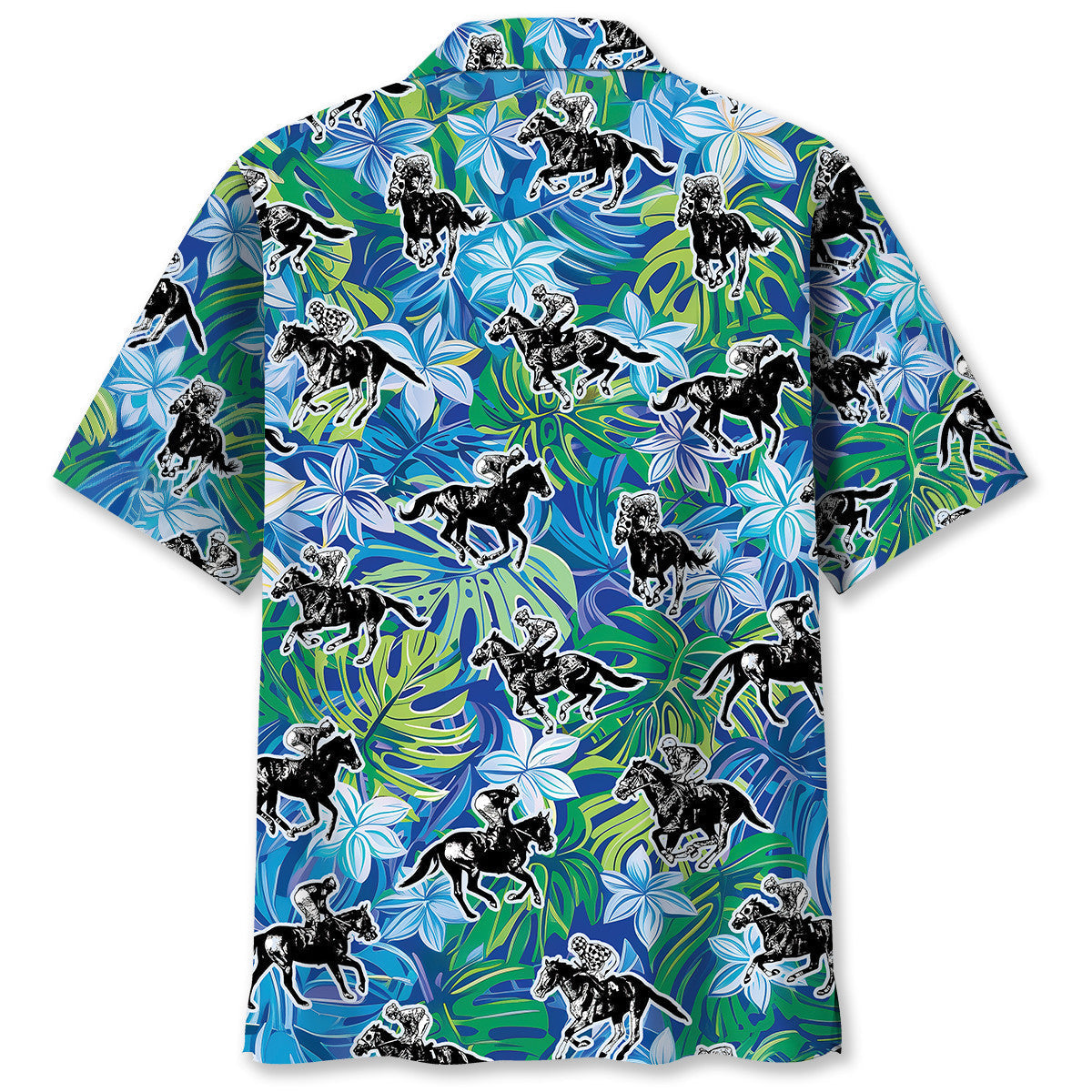 Classic Horse Racing Hawaiian Shirt Design Detail For Sunny Adventures And Casual Wear