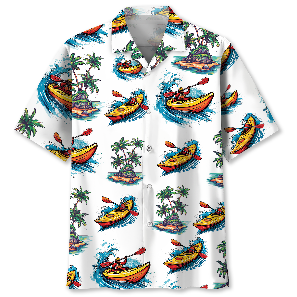 Tropical Kayaking Palm Tree Adventure Hawaiian Shirt For Beach Parties And Weekend Getaways
