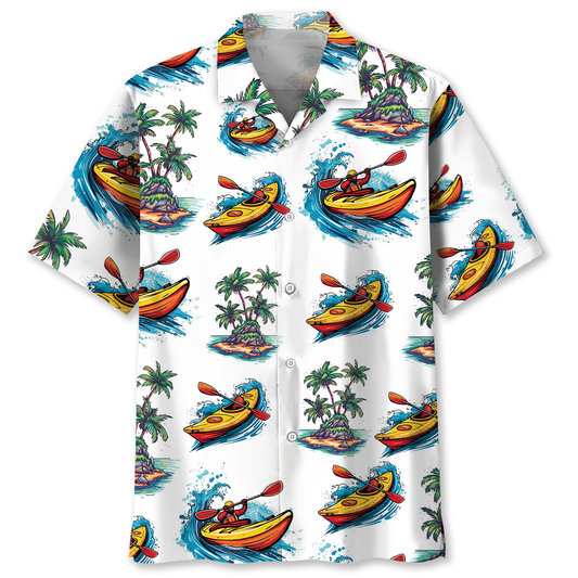 Tropical Kayaking Palm Tree Adventure Hawaiian Shirt For Beach Parties And Weekend Getaways