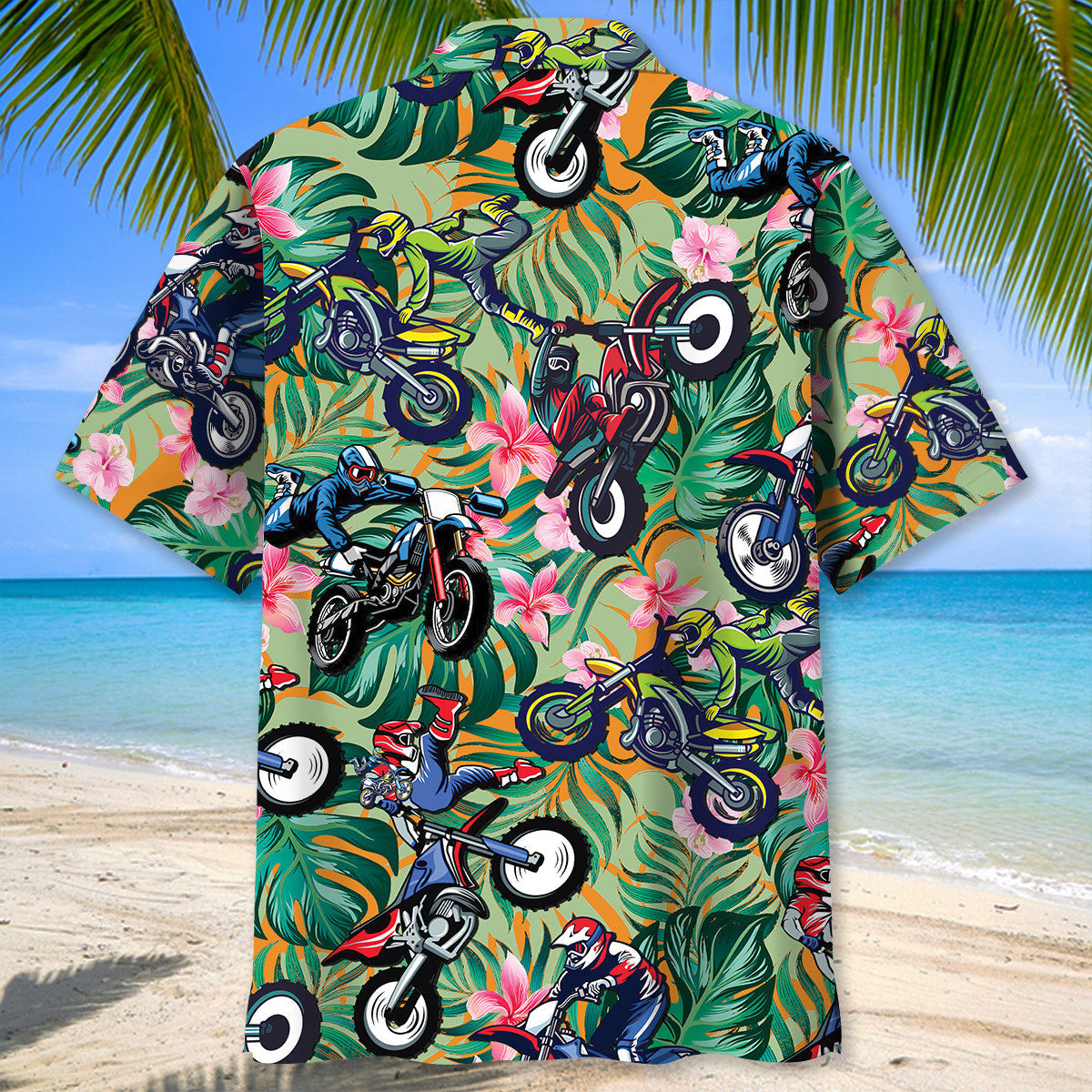 Bicycle Summer Dirt Adventure Hawaiian Shirt Pattern Detail For Vacation Travel And Daily Wear