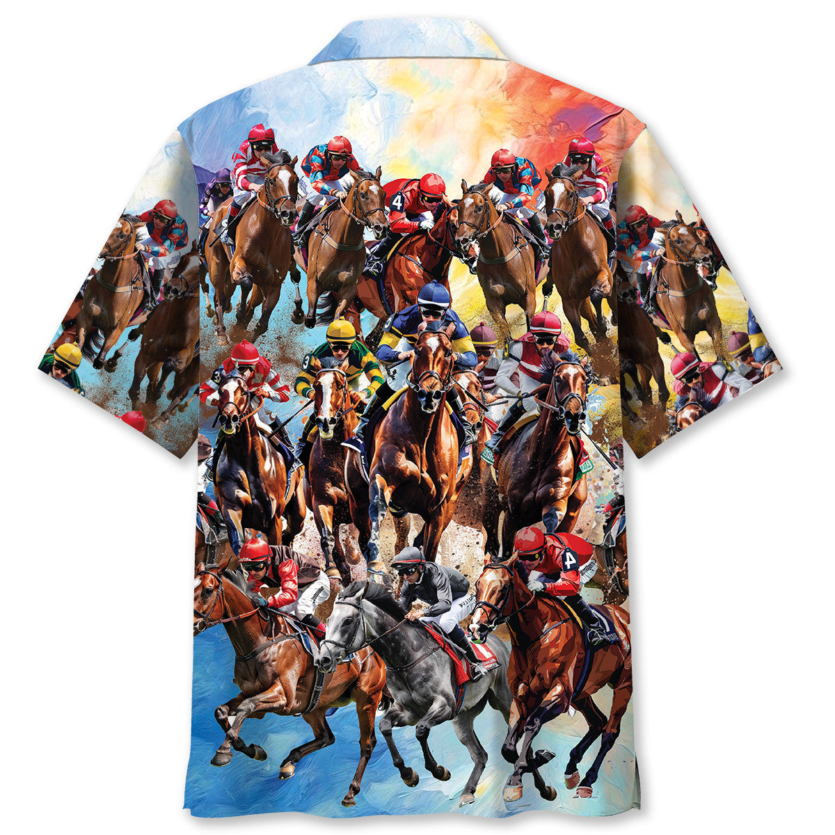 Vintage Classic Horse Racing Hawaiian Shirt Design View For Casual Summer Styling