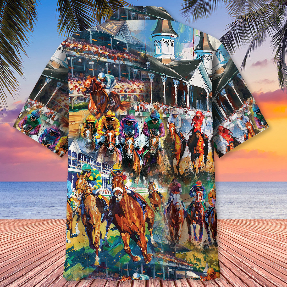 Vintage Classic Horse Racing Hawaiian Shirt Design Detail For Sunny Adventures And Casual Wear