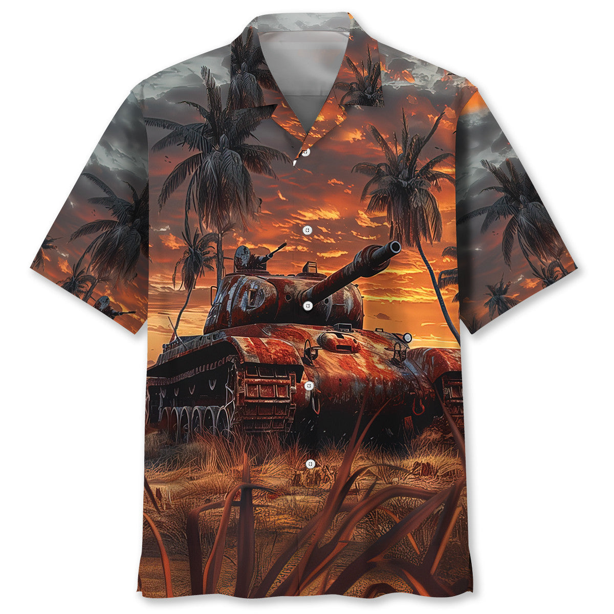 Heritage Old Soldier Tank Military Hawaiian Shirt Design Detail For Sunny Adventures And Casual Wear