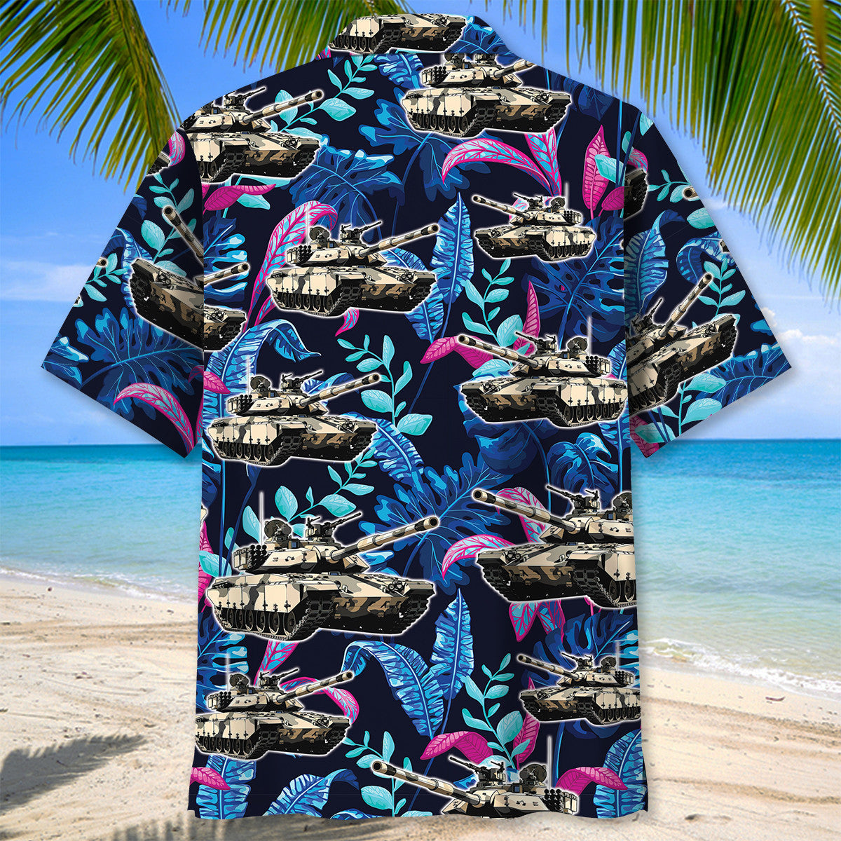 Tropical Tank Military Adventure Hawaiian Shirt Design View For Casual Summer Styling
