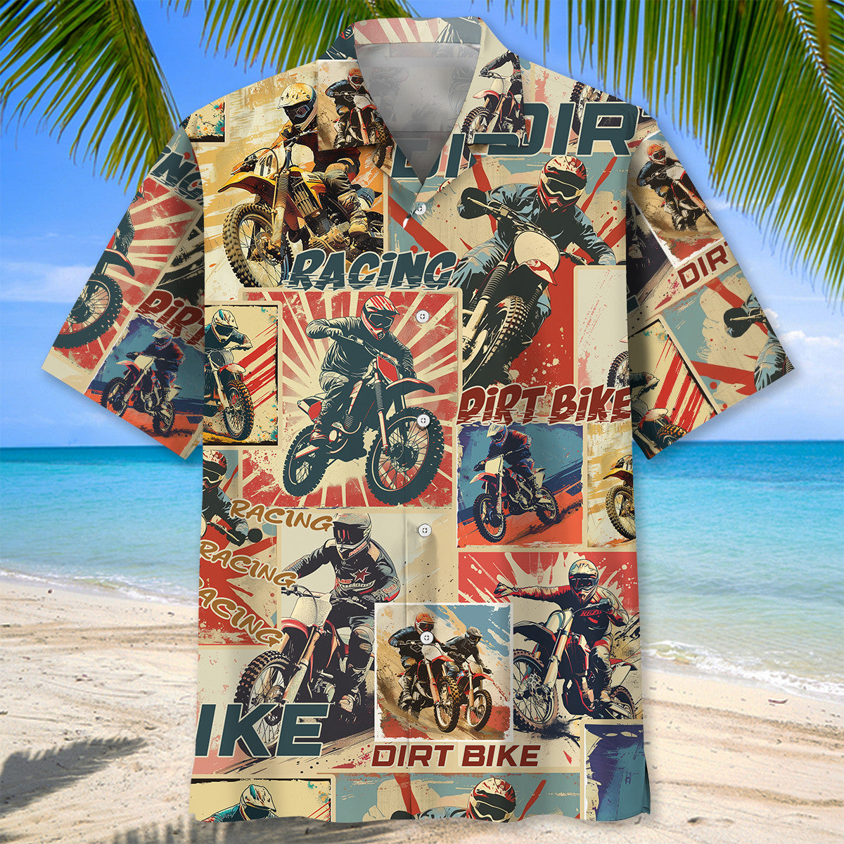 Retro Bicycle Dirt Magazine Adventure Hawaiian Shirt Pattern View For Relaxed Warm Weather Outfits