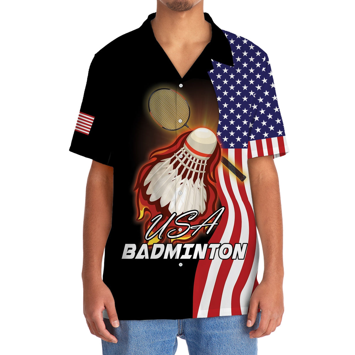 Badminton American Sport Pride Hawaiian Shirt Design Detail For Sunny Adventures And Casual Wear