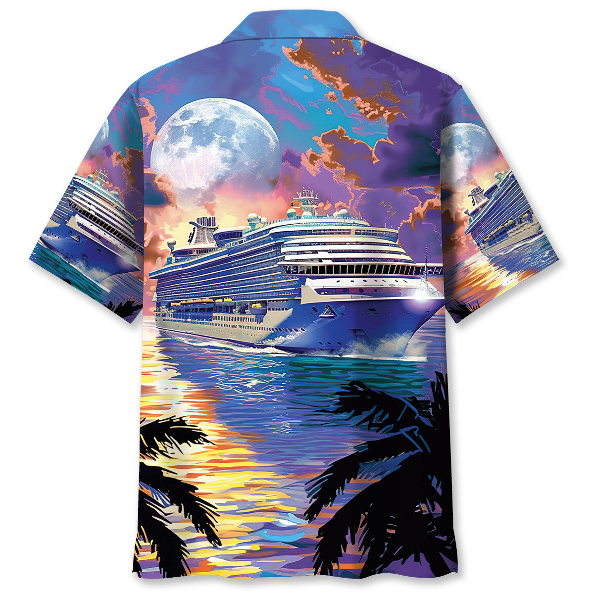 Ship Cruise Sunset Coastal Hawaiian Shirt Design Detail For Beach Days And Holiday Travel