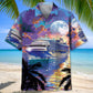 Ship Cruise Sunset Coastal Hawaiian Shirt For Summer Events And Casual Outdoor Wear