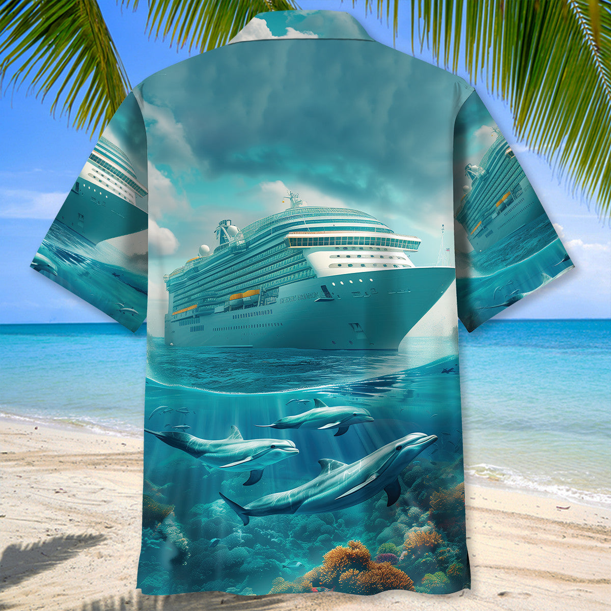 Ship Cruise Dolphins Ocean Hawaiian Shirt Design Detail For Beach Days And Holiday Travel
