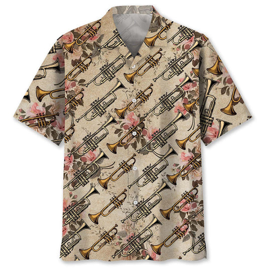 Vintage Floral Rose Trumpet Hawaiian Shirt Pattern View For Relaxed Warm Weather Outfits