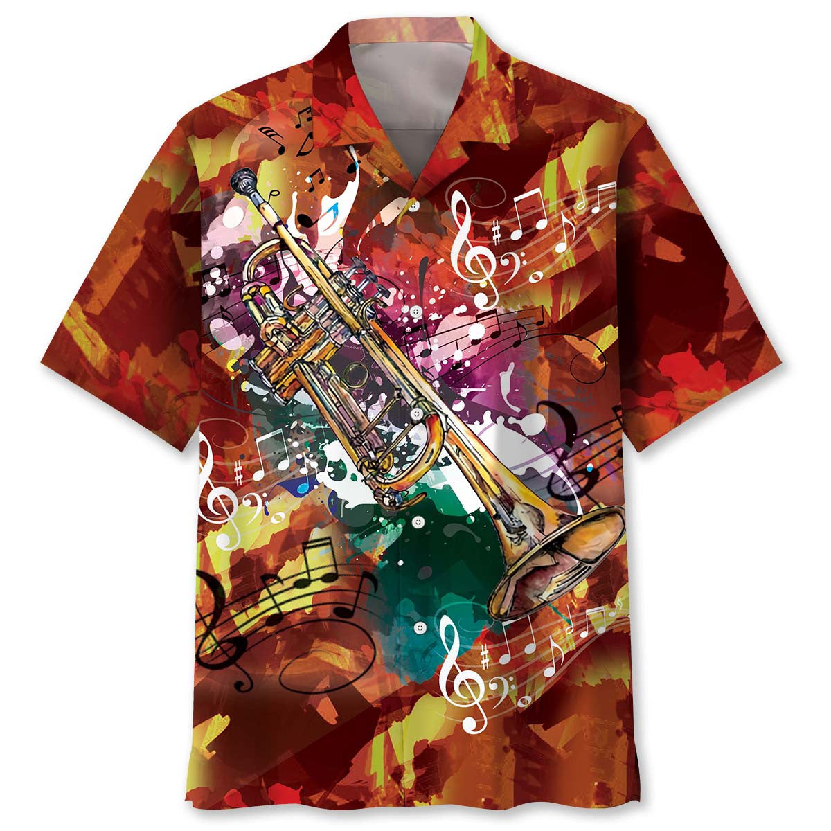 Jazz Trumpet Music Hawaiian Shirt Pattern Detail For Vacation Travel And Daily Wear