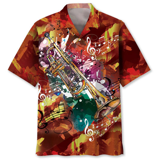Jazz Trumpet Music Hawaiian Shirt Pattern Detail For Vacation Travel And Daily Wear