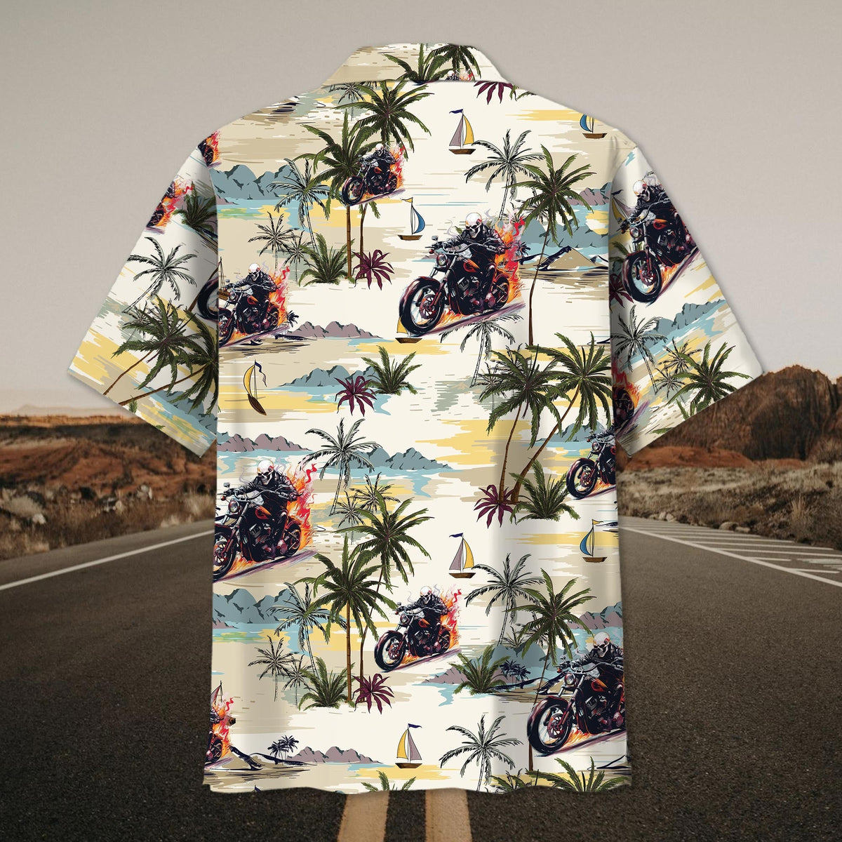 Tropical Biker Adventure Hawaiian Shirt Pattern View For Lightweight Everyday Style