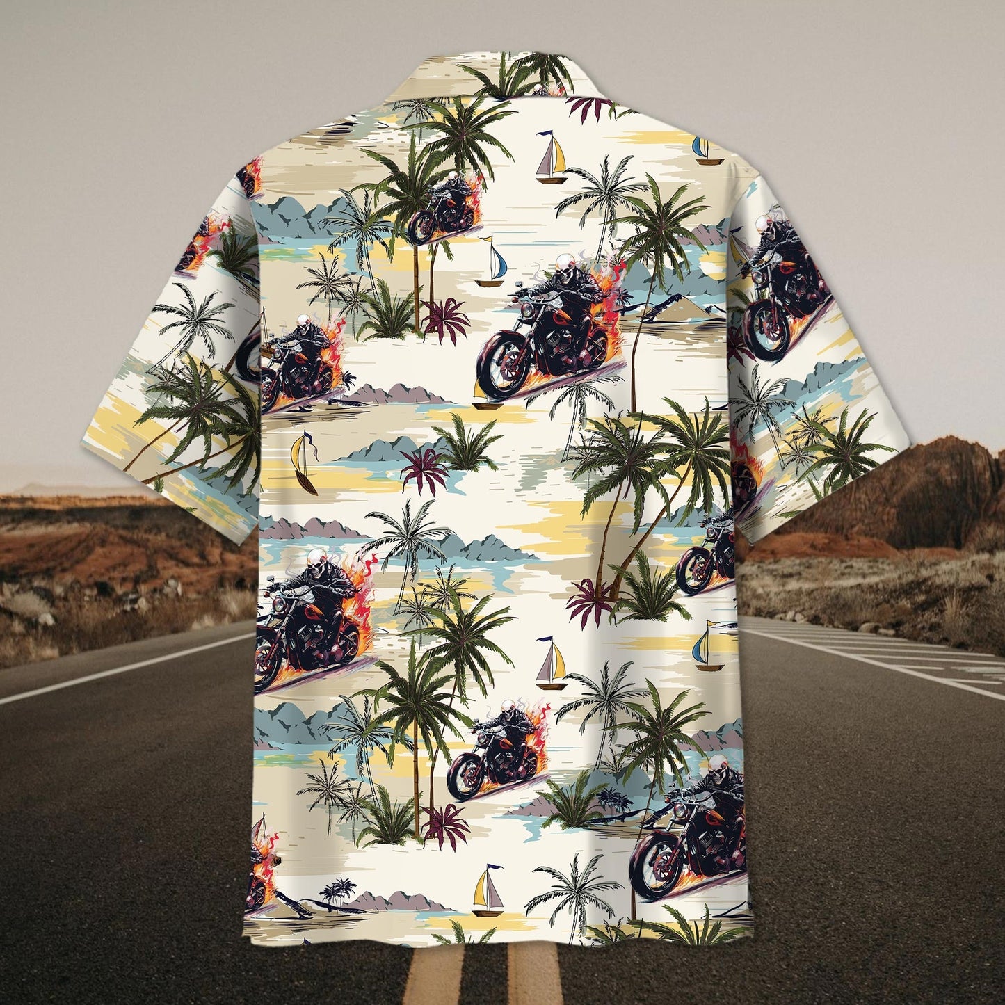 Tropical Biker Adventure Hawaiian Shirt Pattern View For Lightweight Everyday Style