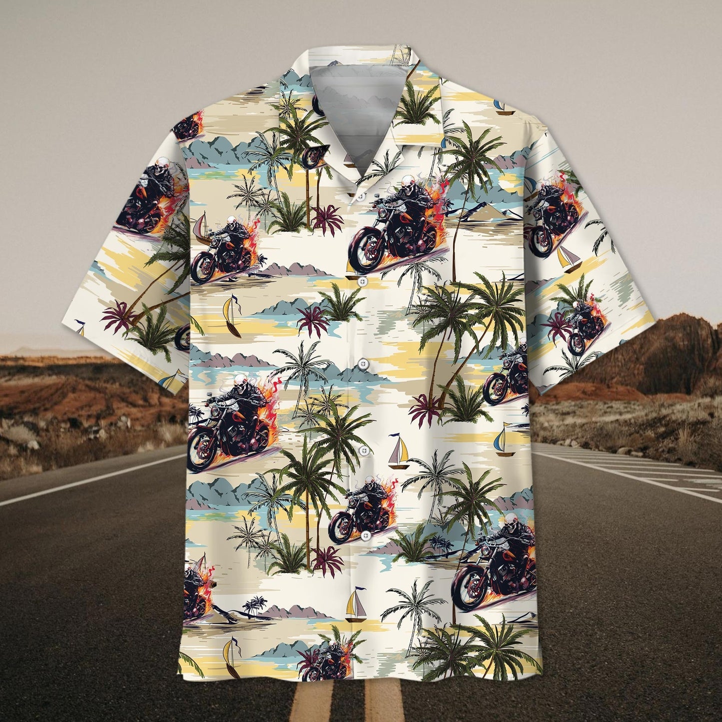 Tropical Biker Adventure Hawaiian Shirt Artwork Detail For Tropical Trips And Casual Outings