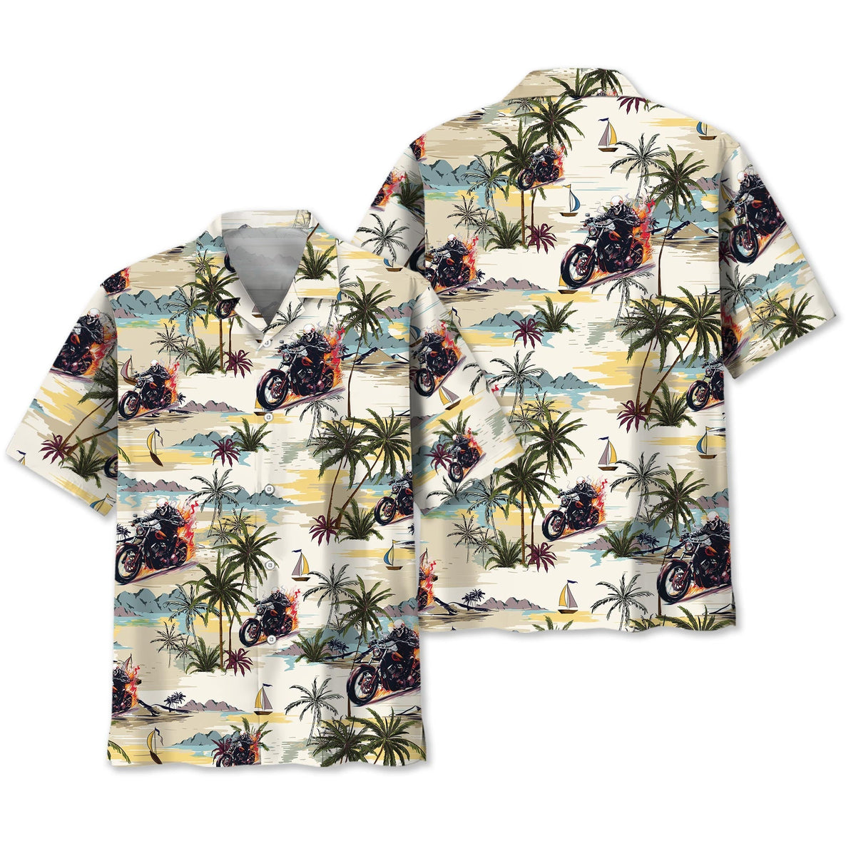 Tropical Biker Adventure Hawaiian Shirt For Coastal Adventures And Warm Weather Wear