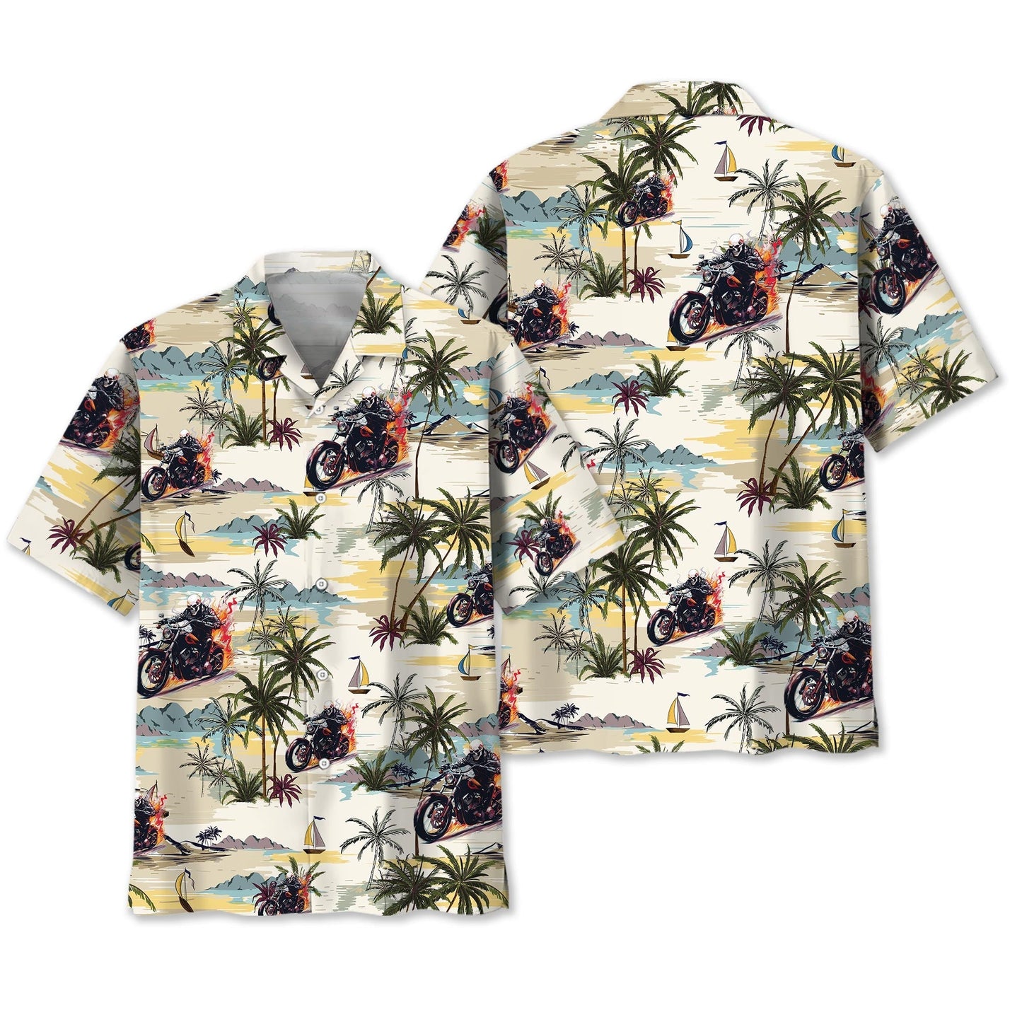 Tropical Biker Adventure Hawaiian Shirt For Coastal Adventures And Warm Weather Wear
