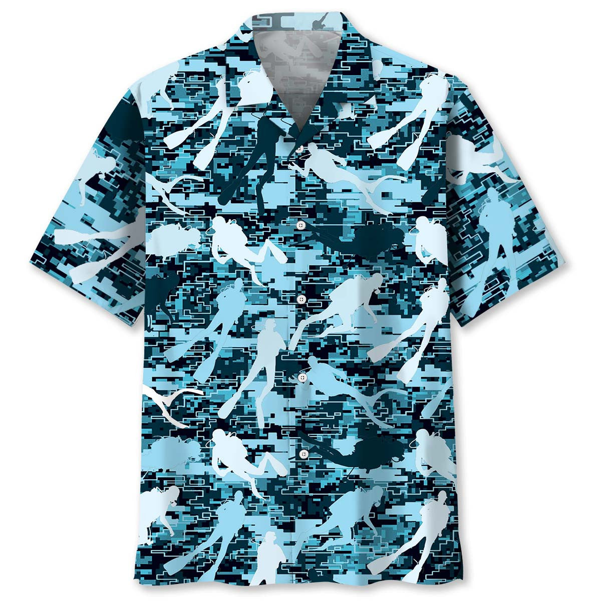 Scuba Diving Camouflage Adventure Hawaiian Shirt Artwork Detail For Tropical Trips And Casual Outings