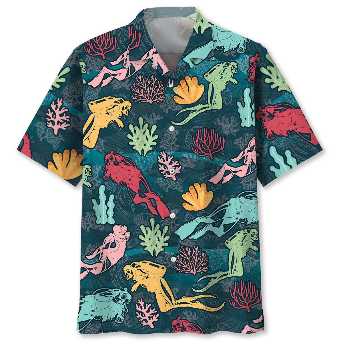 Scuba Diving Coral Ocean Hawaiian Shirt For Coastal Adventures And Warm Weather Wear