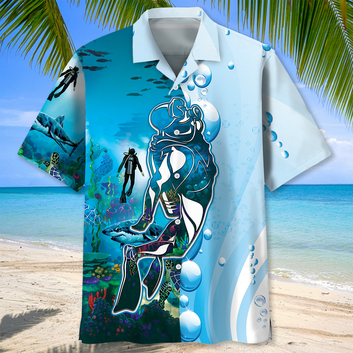 Scuba Diving Discovery Ocean Adventure Hawaiian Shirt Pattern View For Relaxed Warm Weather Outfits