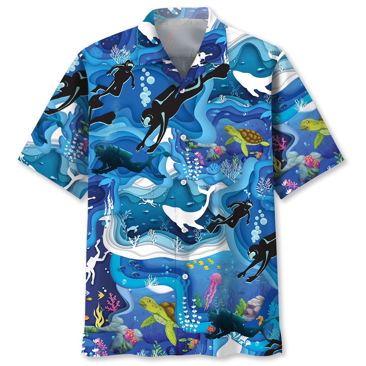 Whale Scuba Diving Ocean Adventure Hawaiian Shirt Artwork View For Coastal Escapes And Resort Style