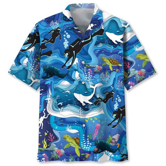 Whale Scuba Diving Ocean Adventure Hawaiian Shirt Artwork View For Coastal Escapes And Resort Style