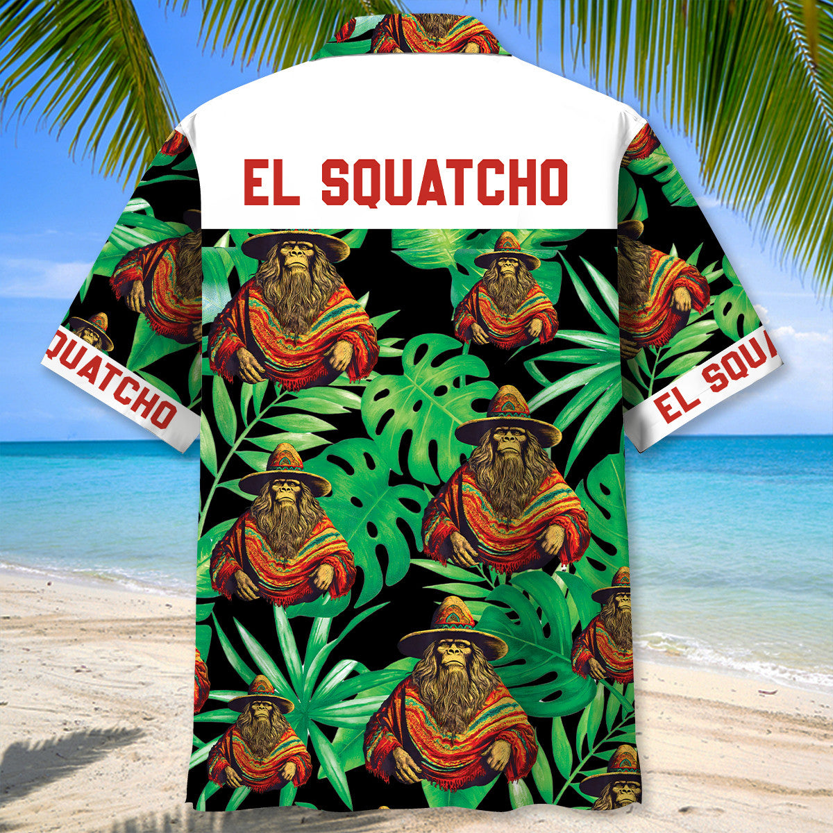 Sasquatch Poncho Forest Adventure Hawaiian Shirt Pattern Detail For Vacation Travel And Daily Wear