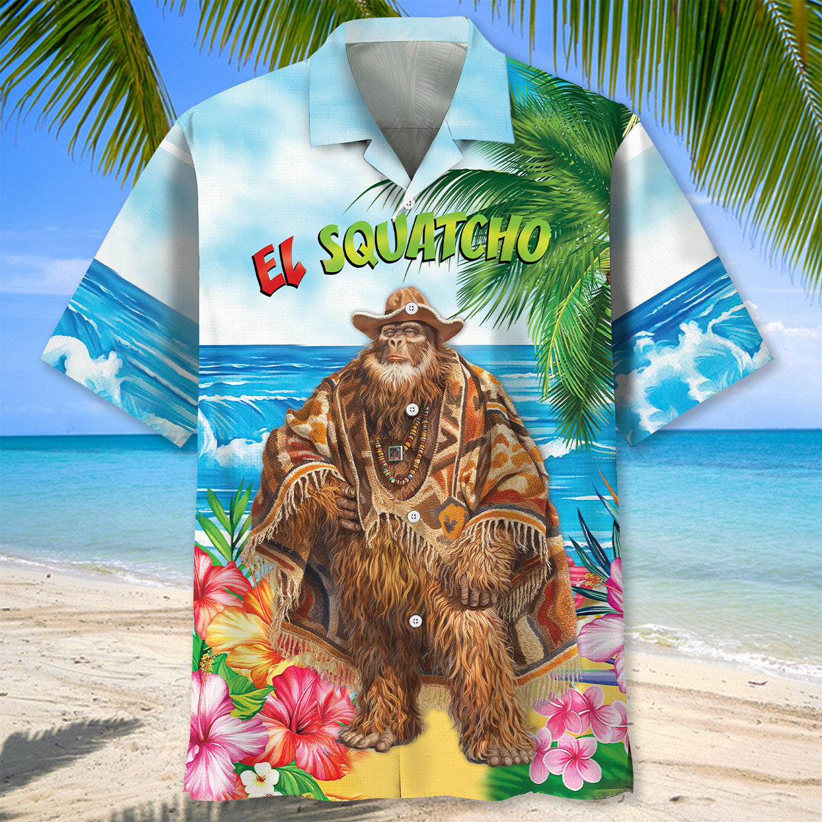 Sasquatch Poncho Beach Fun Hawaiian Shirt Design View For Casual Summer Styling