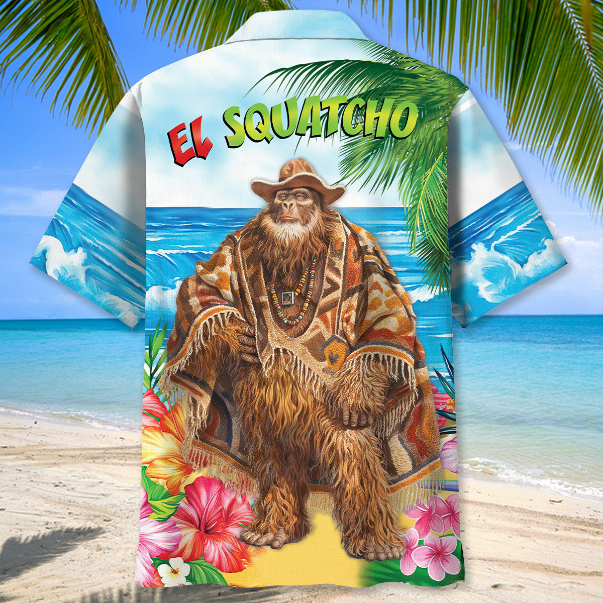 Sasquatch Poncho Beach Fun Hawaiian Shirt Pattern Detail For Vacation Travel And Daily Wear