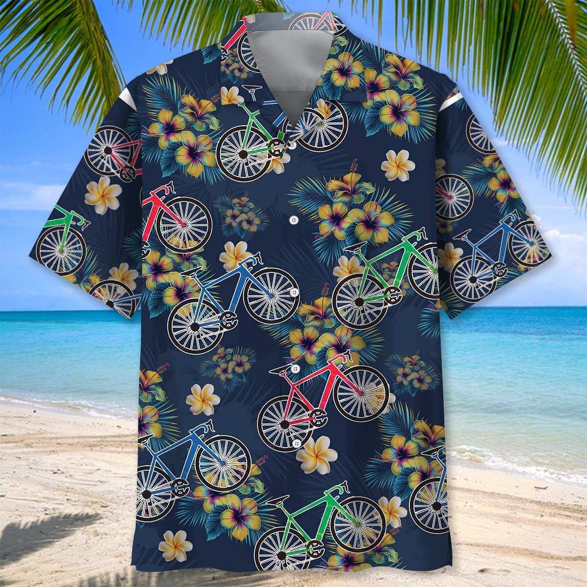 Tropical Cycling Adventure Hawaiian Shirt Pattern Detail For Summer Holidays And Outdoor Fun
